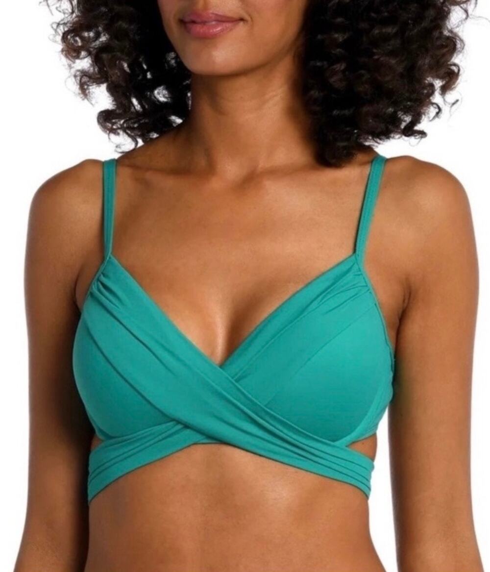 La Blanca Bikini Top Size 16 NWT Island Goddess Wrap Underwire Emerald Green